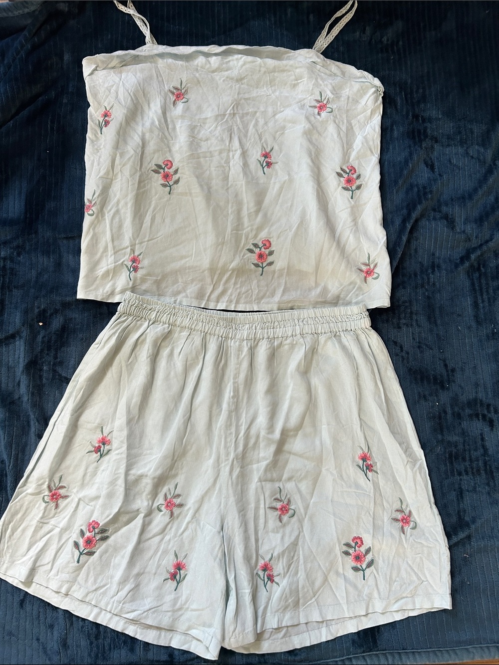April Cornell Aqua Two-Piece Floral Embroidered Tank & Shorts Set